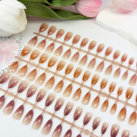 24 faux ongles portables courts en amande, rose et blanc, motif goutte d'eau, dégradé de couleur, ongles artificiels