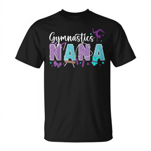 T-shirt de gymnastique Nana pour adulte, unisexe, col rond, manches courtes, imprimé floqué, cadeau sportif, design violet et bleu - Product Image 2