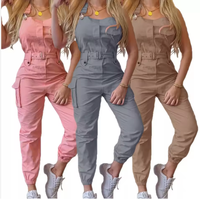 Combinaison Cargo sans Manches à Col Licou Taille Haute pour Femmes, Pièce Unique de Sport, Vente en Gros avec Multi-Poches