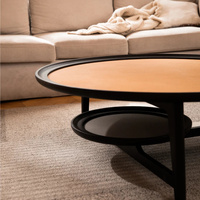 Table à thé haut de gamme de luxe Design nordique pour le salon Plateau en cuir Table d'appoint centrale ronde en bois Table basse 1 pièce