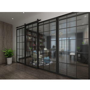 French Style Steel Iron Metal Glass Sliding Steel Door Black Framed Barn Door Panel with Barn Door Hardware Kit - Product Image 2