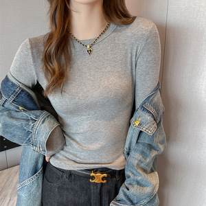 Phụ Nữ Của Biểu Tượng Tùy Chỉnh T-Shirt Top New Gân Bông Trắng Dài Tay Áo Crew Cổ Thường Xuyên Rắn Màu 3D In Mô Hình - Product Image 1