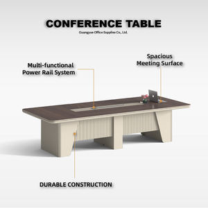 Table <span class=keywords><strong>de</strong></span> conférence en bois <span class=keywords><strong>avec</strong></span> rail électrique intégré et boîte <span class=keywords><strong>de</strong></span> gestion des câbles, finition résistante aux rayures et structure stable - Product Image 2