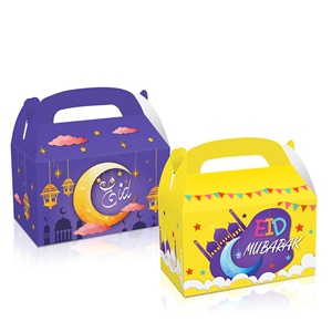 Huancai 12 pcs Eid Mubarak Treat Boxes colorful paper gift gable box cake candy goodies box for Ramadan Eid party decorations
