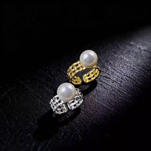 10737 Accesorios de Perlas DIY, Anillo de Plata S925 con Base Vacía para Perlas de 5-8mm, Base de Cadena para Dedo con Forma de Diamante Tallado de Moda, Dorado/Plateado - Product Image 4