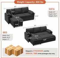 Canapé-lit en forme de L avec lit escamotable, rangement, chaise longue, porte-gobelet USB, 3 places pour salon
