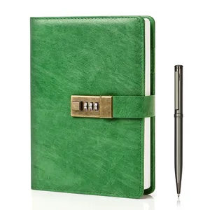 Carnet <span class=keywords><strong>de</strong></span> notes A5 personnalisé 240 pages, couverture verrouillable personnalisable, pour homme et <span class=keywords><strong>femme</strong></span>, vert herbe, planificateur, stylo, coffret cadeau, PU/cuir - Product Image 1