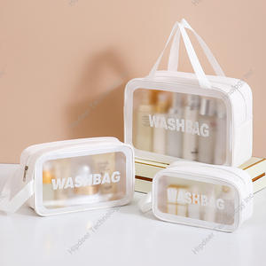 Custom Private Label Fashionable Small <b>Travel</b> Makeup Cosmetic <b>Bag</b> Waterproof PU Leather <b>Clear</b> PVC Zipper Closure Personalized - Product Image 1