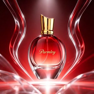 Flacon de parfum de luxe personnalisé de 75 ml en verre épais dégradé rouge avec pulvérisateur à brume fine et bouchon doré - Product Image 3
