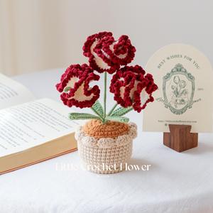 Maceta de Flores de Carnation Tejidas a Crochet, 1 Ramo de Flores Artificiales Decorativas para Decoración del Hogar, Bodas, para el Día de San Valentín - Product Image 4
