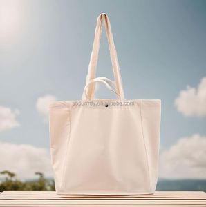 Sac fourre-tout en toile pour femme, réutilisable, écologique, avec logo personnalisé imprimé, robuste, avec poches et fermeture à bouton, deux compartiments - Product Image 6
