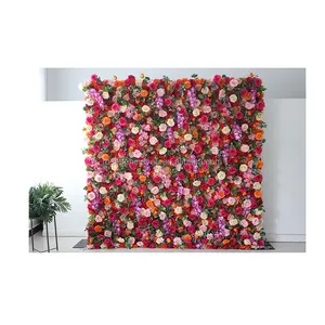 3D 꽃 벽 장식 오렌지 라이트 핑크 아이보리 퍼플 꽃 벽 패브릭 다시 인공 꽃 벽 배경 장식