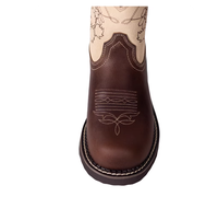 Bottes de cowboy à tige courte et semelle épaisse, en cuir véritable, faites à la main, broderie florale ethnique bicolore, personnalisées par le fabricant, pour enfants