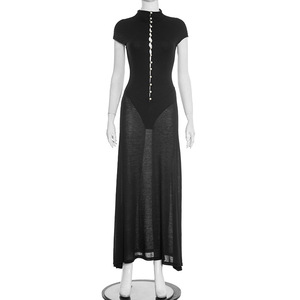 Vestido Maxi de <span class=keywords><strong>Mujer</strong></span> con Cuello Alto y Detalle de Botones, Vestido Fluido Transparente, Vestidos de <span class=keywords><strong>Mujer</strong></span>, Moda Sehe - Product Image 4