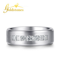 Bague pour homme en or massif 18 carats Pierre Moissanite Coupe princesse 2*2mm Bague pavée Moissanite blanche pour homme