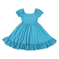 Robes pour filles en viscose de bambou biologique en gros, manches bouffantes courtes, tout-petit, uni, été, une pièce, petites filles, robe tourbillon