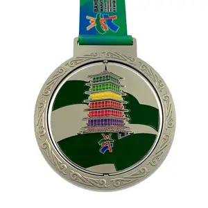 Premio smaltato in metallo in lega di zinco a buon mercato personalizzato di fabbrica in esecuzione medaglie corona sportiva da nuoto