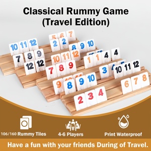 Jeu de tuiles Rummy avec supports en bois de haute qualité, jeu de société pour 4 ou 6 joueurs, tuiles Rummy pour les soirées de jeu en voyage - Product Image 6