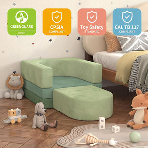 Canapé pour enfants avec ottoman en tissu, siège en mousse haute élasticité, pour chambre d'enfant, mobilier de salle de jeux, couleur personnalisable - Product Image 1
