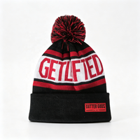 Bonnet d'hiver tricoté à revers, personnalisé, à rayures, avec pompon et étiquette, style OEM