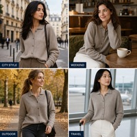 Cardigan en cachemire 100% tricoté, coupe ample, col à revers, simple boutonnage, style pull simple, vêtement d'extérieur en cachemire, logo frontal, Printemps Automne