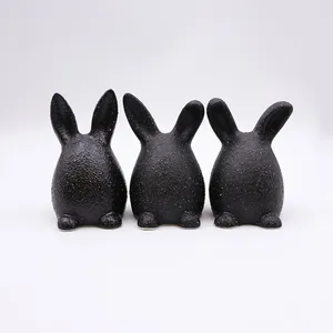 Venta al por mayor hogar huevos de Pascua ornamento estatua regalos personalizados lindo cerámica negro mate conejito trío decoración figuritas