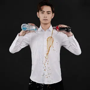 Mens Waterproof Dress Shirts Liquid Resistant Tops Oil Resistant Clothing Slim Fit Business Casual Attire Formal Shirt