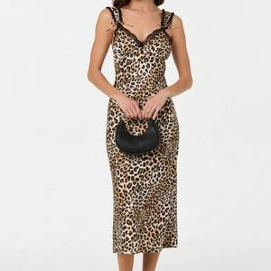 Robe décontractée sans manches à imprimé léopard pour femmes coupe ajustée mousseline de soie respirante légère taille naturelle longueur midi dentelle tissée numérique - Product Image 2