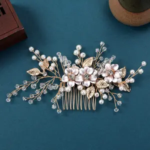 Handmade Noble And Elegant Golden Pearl Crystal Women's Hair Accessories Bride Wedding Combs