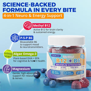 Suplemento Multivitamínico de <span class=keywords><strong>Complejo</strong></span> <span class=keywords><strong>B</strong></span> Metilado OEM, Gomitas de Vitaminas B12 <span class=keywords><strong>con</strong></span> L-Metilfolato B6, <span class=keywords><strong>Omega</strong></span>-<span class=keywords><strong>3</strong></span> DHA y Magnesio - Product Image 6
