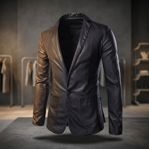 Manteau en cuir de vachette souple noir pour hommes manteau de mode décontracté en cuir véritable doublure en soie fabricant de blazer de mode - Product Image 3