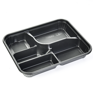 boîte à déjeuner bento à emporter, compartiment à 2 ou 3 parties, conteneurs à base <span class=keywords><strong>noire</strong></span> avec couvercles - Product Image 1