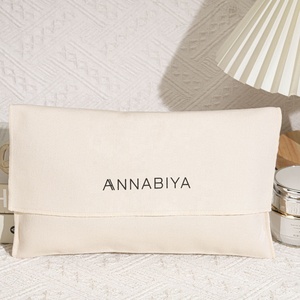 Eco-Friendly Custom Logo <b>Printed</b> Beige Cotton Twill Envelope Purse Wallet Jewelry Dust Bag Luxury Envelope Cotton Pouch - Product Image 4