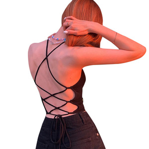 Sexy con fasciatura all'americana in pizzo <span class=keywords><strong>senza</strong></span> schienale top corti da donna <span class=keywords><strong>senza</strong></span> <span class=keywords><strong>maniche</strong></span> canotta gotica nera <span class=keywords><strong>vestiti</strong></span> <span class=keywords><strong>estivi</strong></span> Harajuku Y2K - Product Image 1