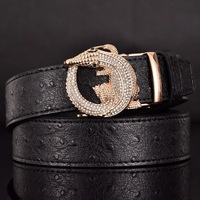 Ceinture en cuir véritable pour homme à motif autruche avec boucle automatique à cliquet en strass et crocodile, ceinture automatique en cuir de vachette ornée de cristaux