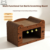 Multifunktionales Umweltfreundliches Katzen-Kratzhaus mit Gebogener Ruhefläche, Hängenden Spielbällen, Langlebiges Massivholz-Katzenhaus