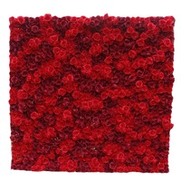 Nouvelle conception de panneau mural en fleurs artificielles en soie rouge en forme de rose 3D, décoration de fond de mariage pour la photographie