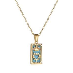 Nouveau carré 18K plaqué or colliers en acier inoxydable émail coloré Vintage Zircon Tarot cartes pendentif collier - Product Image 6