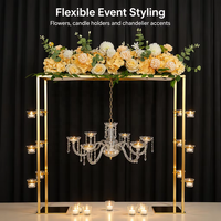 Pièce maîtresse de lustre en métal doré décor de mariage pour table à manger avec bougeoir en verre