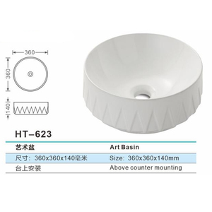 Lavabo Rotondo di Lusso in Ceramica, Lavandino Artistico Dorato in Porcellana da Appoggio per <span class=keywords><strong>Bagno</strong></span>, Lavabo per Sala da Pranzo, Lavabo per Progetti Alberghieri - Product Image 3