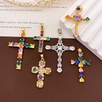 Pendentif croix en laiton plaqué or avec zircon, breloques croix géométriques colorées pour la création de bijoux