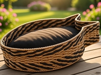 Lit pour animaux de compagnie extra confortable en tissu tissé pour chats - Design unique en forme de poisson avec coussin épais et doux Maison pour chat d'intérieur