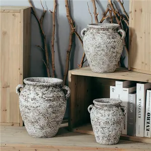 Große Terrakotta-Keramik vasen im Vintage-Stil Wohnkultur Zement blumenvase mit Griff