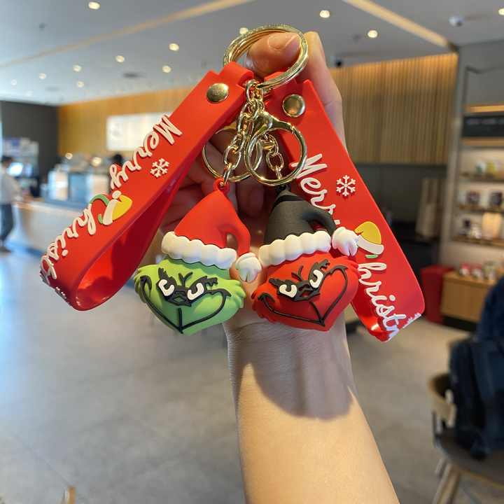 Cartoon Cute Silicone Rainbow Colorful Grinch BadBunny Doll Christmas Green Grinch Keychain for Key Bag Hanging Decoration