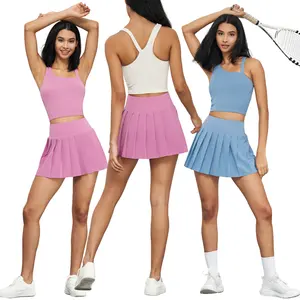 Set pakaian tenis berlipat 2 potong, rok tenis wanita kustom pakaian kebugaran 2024