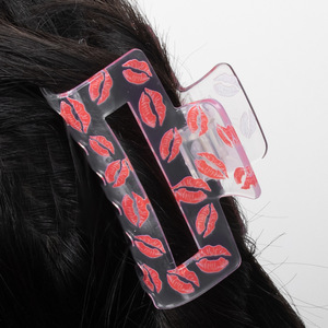 Trái Cây Ngọt Ngào Hình Trái Tim In Hollow Vuông Trong Suốt Tóc Claw <span class=keywords><strong>Clip</strong></span> Cho Cô Gái-Chất Liệu PVC Thời Trang Ngày Valentine - Product Image 4