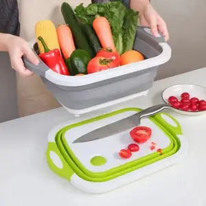 Planche à découper pliante multifonctionnelle pour lavabo de légumes, planche à légumes en plastique trois en un pour la cuisine, portable pour l'extérieur i