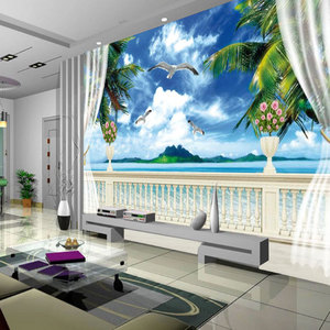 3D tridimensional estilo mediterráneo playa Mural Tv Fondo papel tapiz dormitorio sofá Fondo papel tapiz Mural - Product Image 1