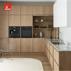 Mobili Moderni AllandCabinet con Impiallacciatura, Piani di Lavoro in Pietra <span class=keywords><strong>Naturale</strong></span>, Armadietti da Cucina in <span class=keywords><strong>Legno</strong></span> Scuro per Costruttori di Case di Lusso su Misura - Product Image 1