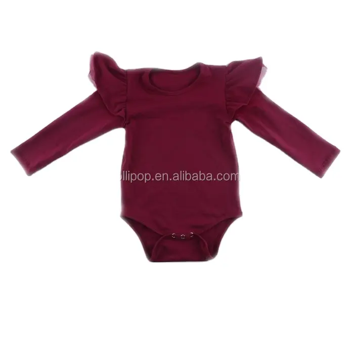 Tamil Girl nama bayi baru lahir Russet merah sayap panjang Flutter lengan satu potong Romper Premium sifon organik mutiara Lap Bodysuit